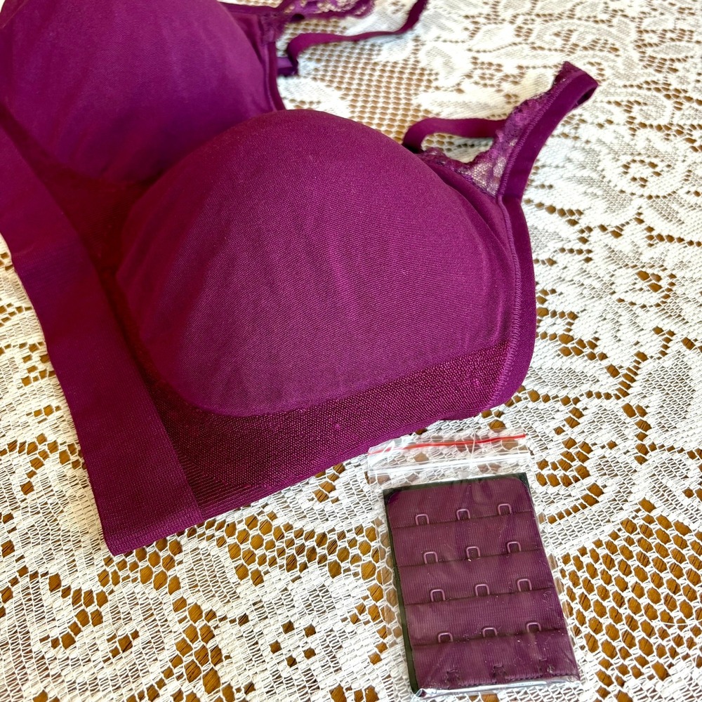 NEW Underoutfit Style 445 Comfort Shaping Bra Purple Lace Trim 2XL Extender NWT - Picture 5 of 8